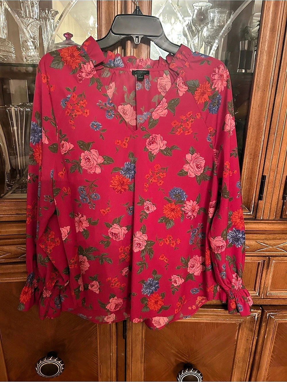 Ann Taylor Floral Long Sleeve Blouse in Pink Size Large